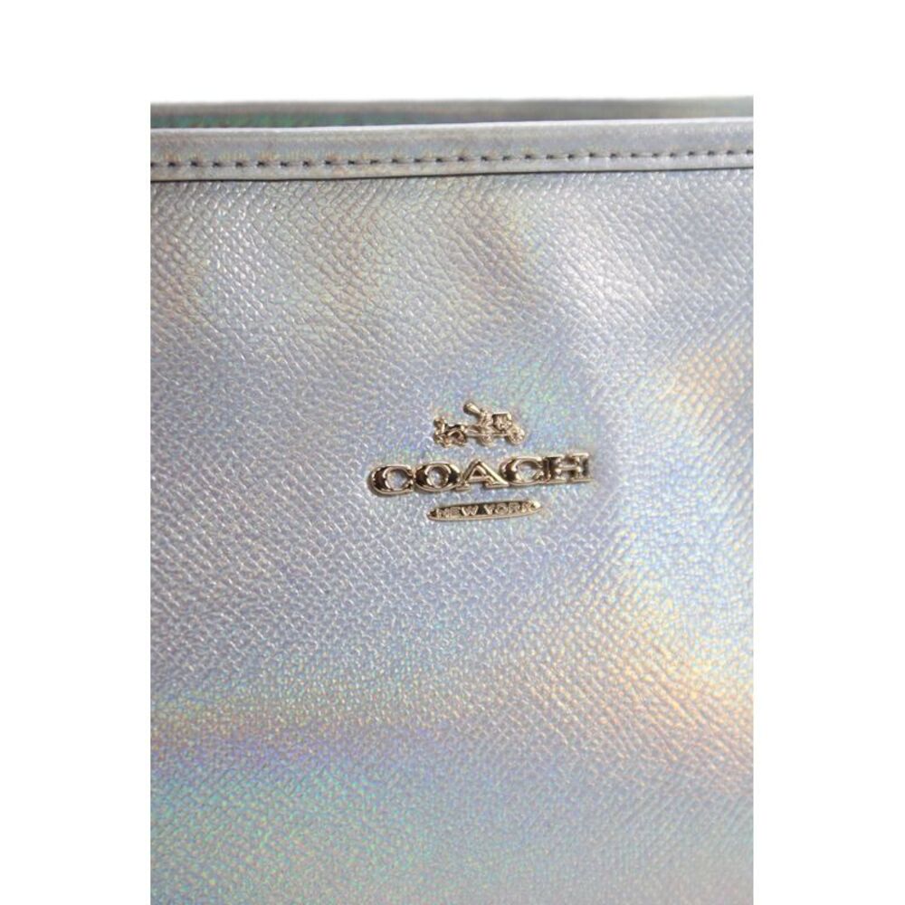 Coach Womens Leather Metallic Top Handle Tote Handbag Silver - Picture 9 of 11